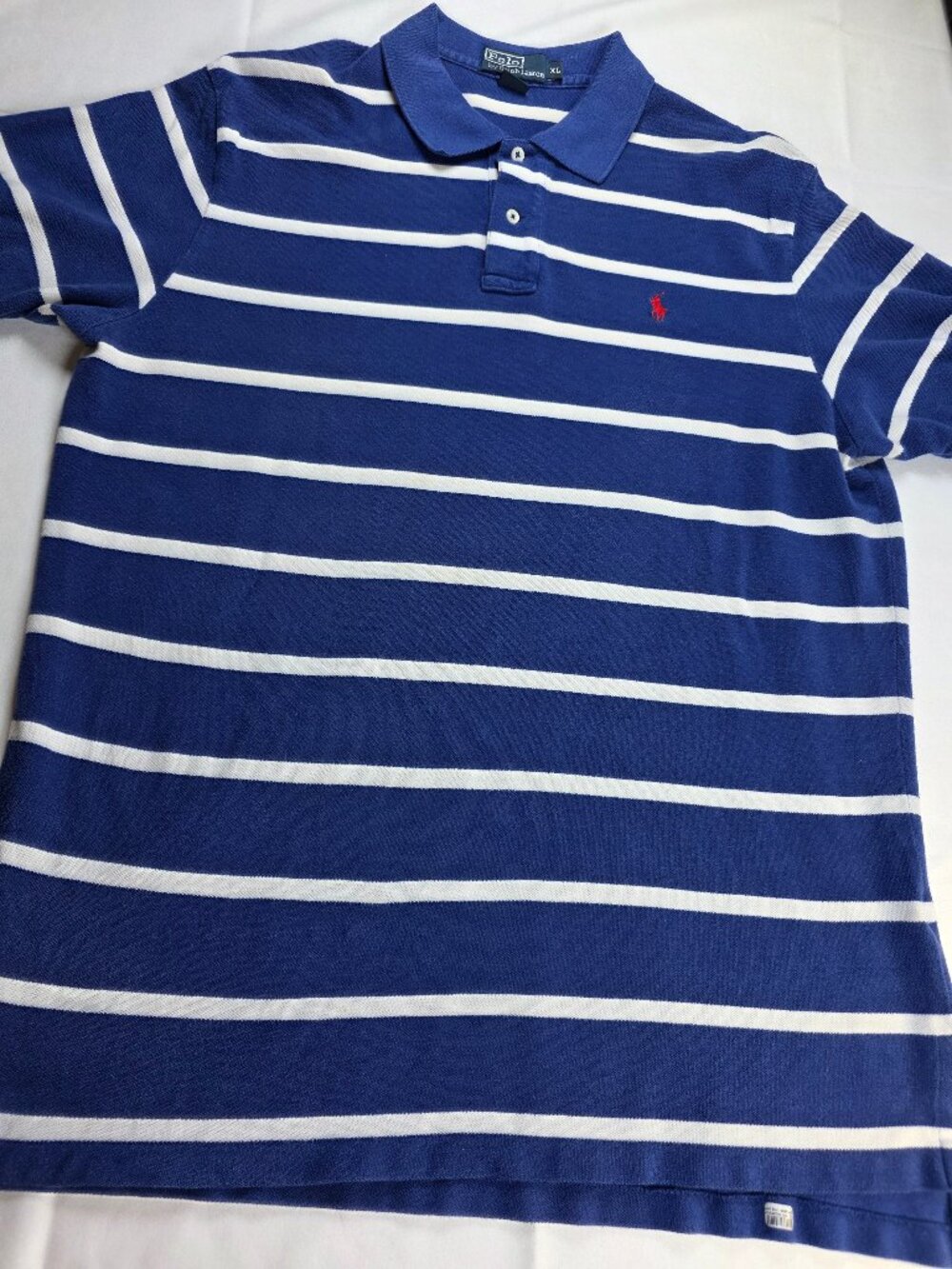 Polo By Ralph Lauren Men's Blue & White Polo with Red Logo XL